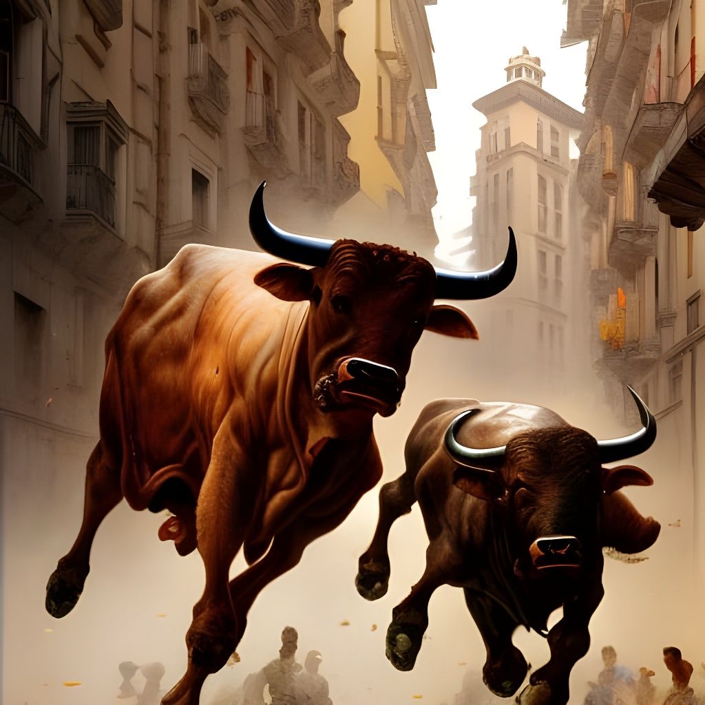 Bulls Run Through Streets of Spain: Digital Art