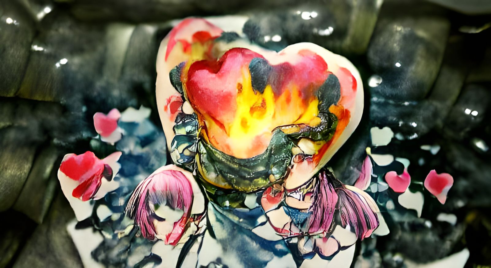 Burning Love Valentine in Watercolor Ink