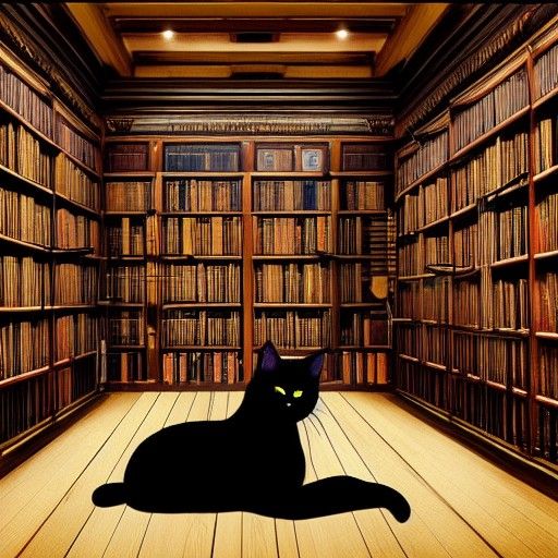 Black Cat in Library: Digital Matte Painting