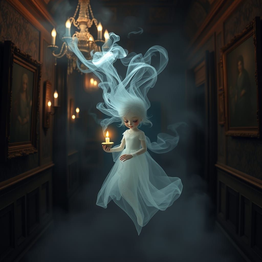 Ethereal Girl Ghost in Ancient Mansion