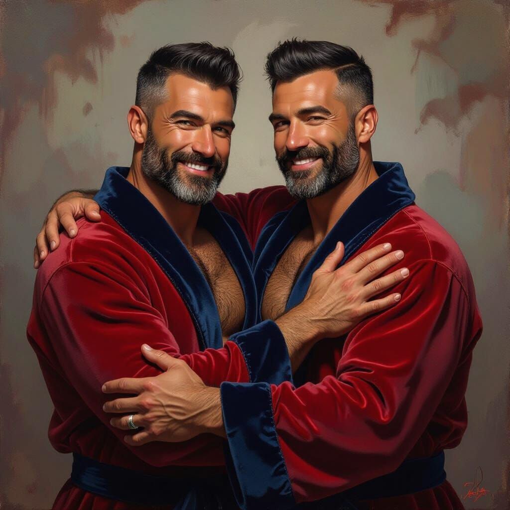 Generals Embrace in Velvet Robes, Matte Painting Style