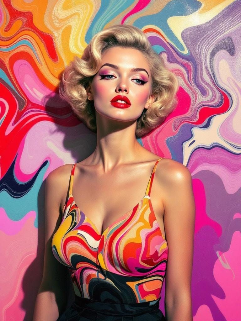 Dynamic Pin-Up in Abstract Expressionist Style