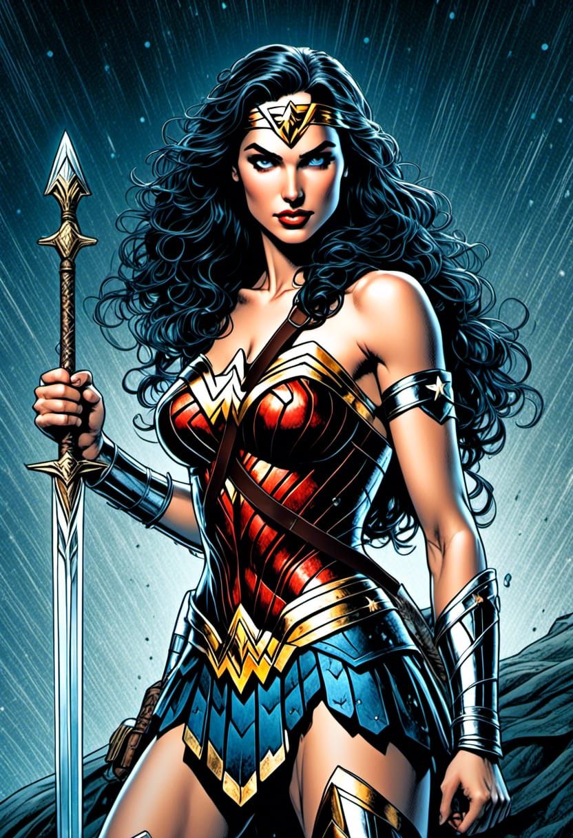 Wonder Woman Portrait in Comic Style