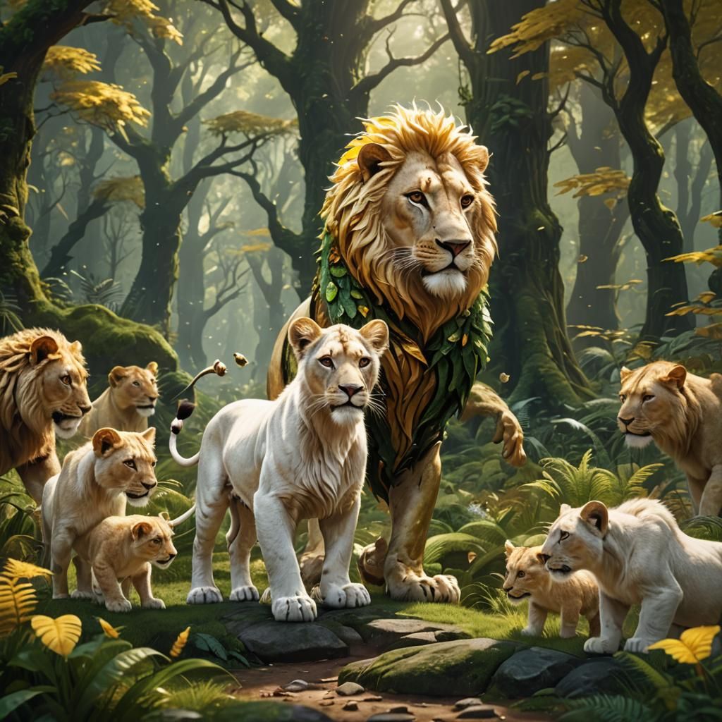 Lion's Forest Walk: A Matte Painting of Friendship