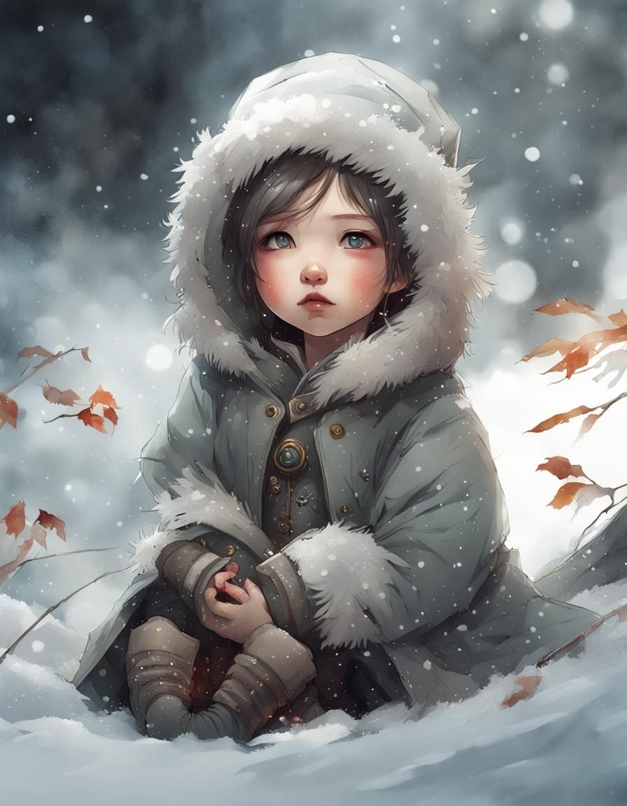 Cute Baby Fairy in Winter, Watercolor Style