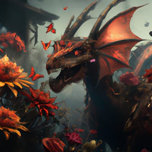 Epic Flower Dragon Digital Matte Painting