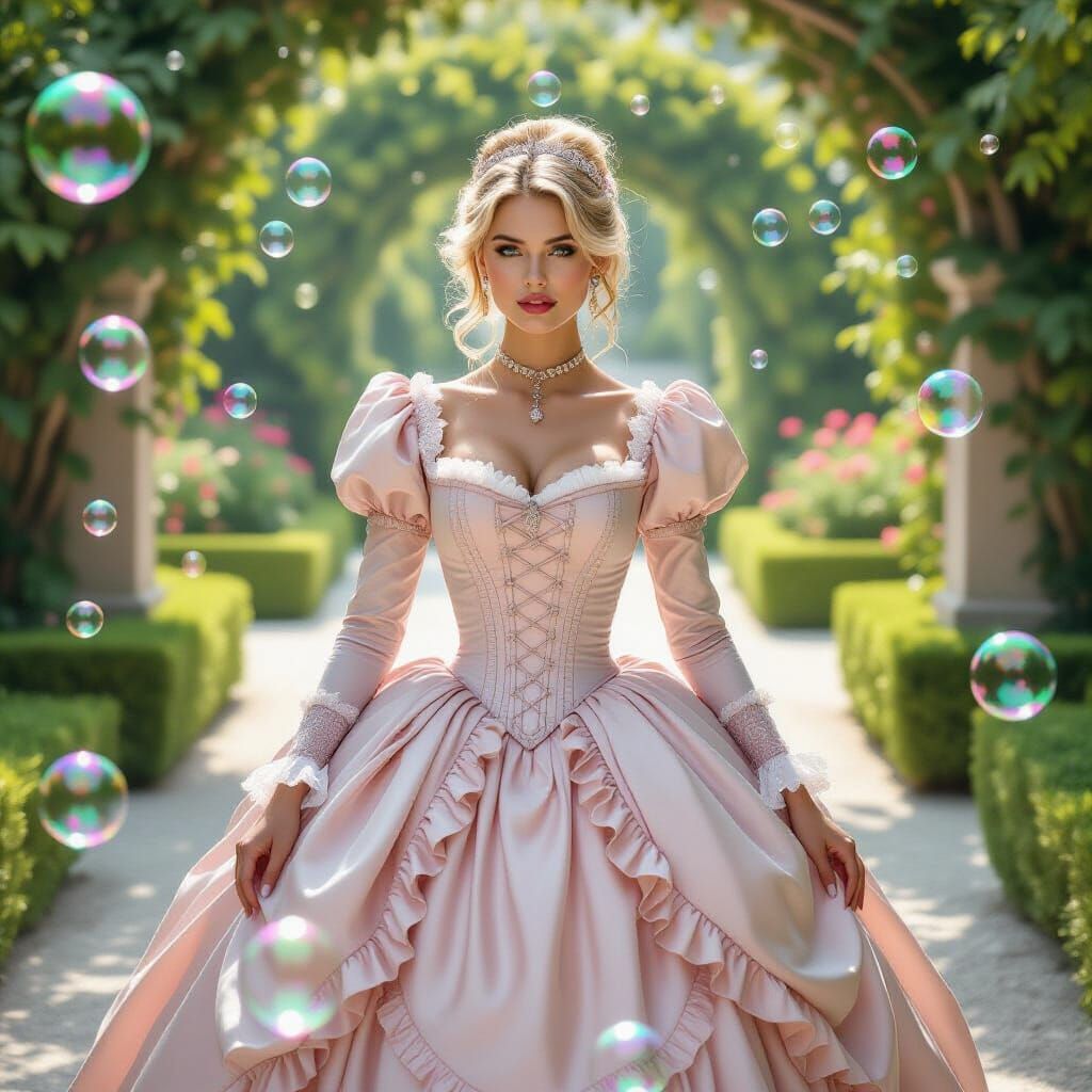 Victorian Woman in Soap Bubble Garden: Digital Painting