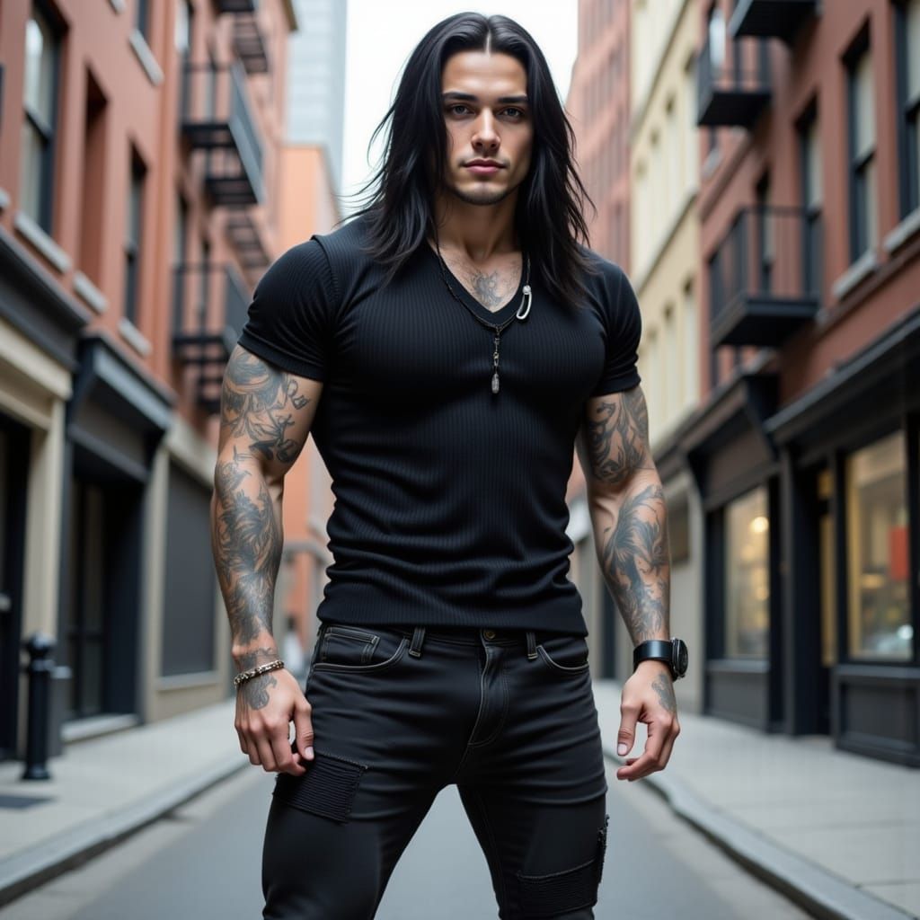 Gothic Rockstar in NYC Cityscape