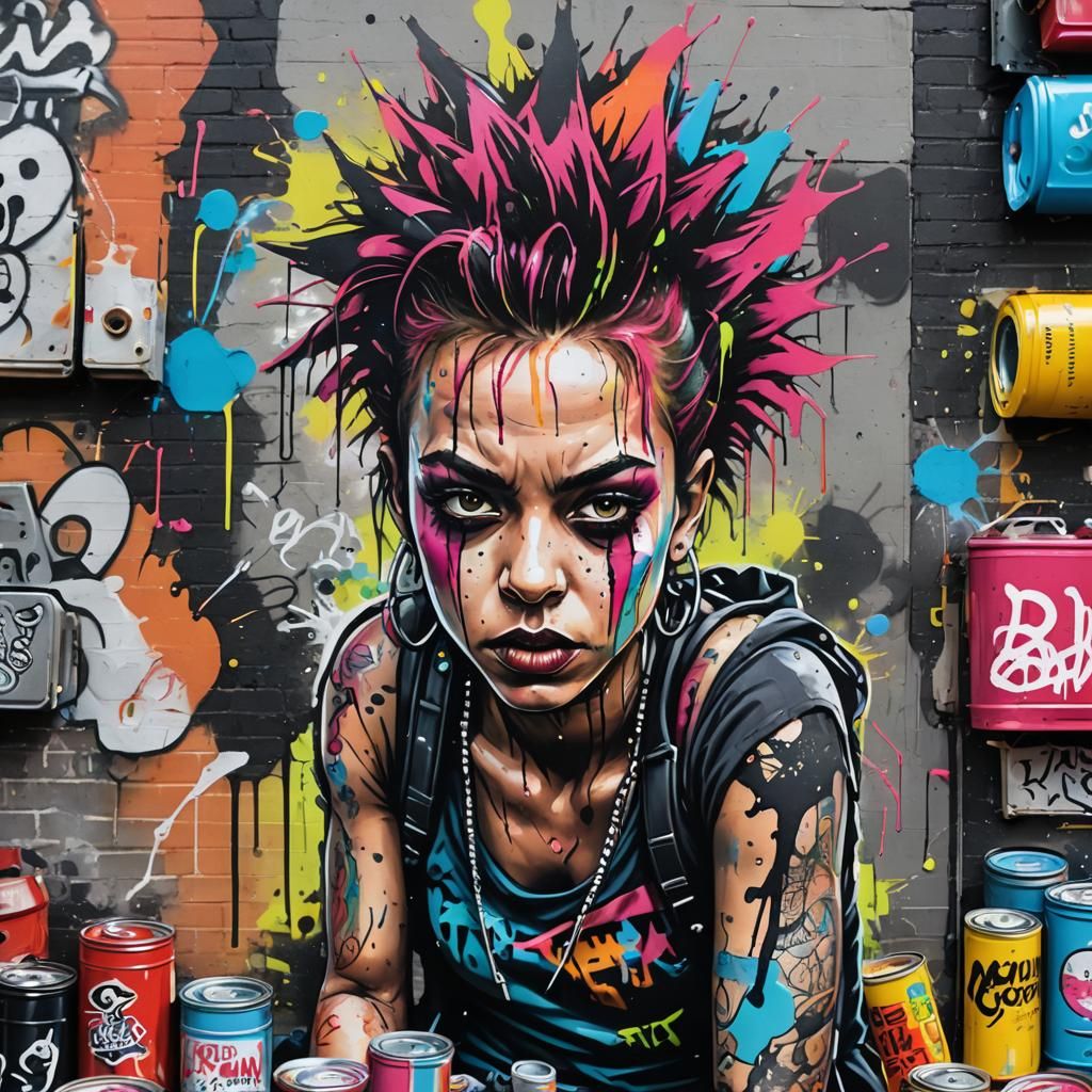 Punk Rock Street Art Graffiti Portrait