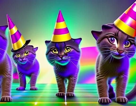Cats' Disco Party with Neon Lights