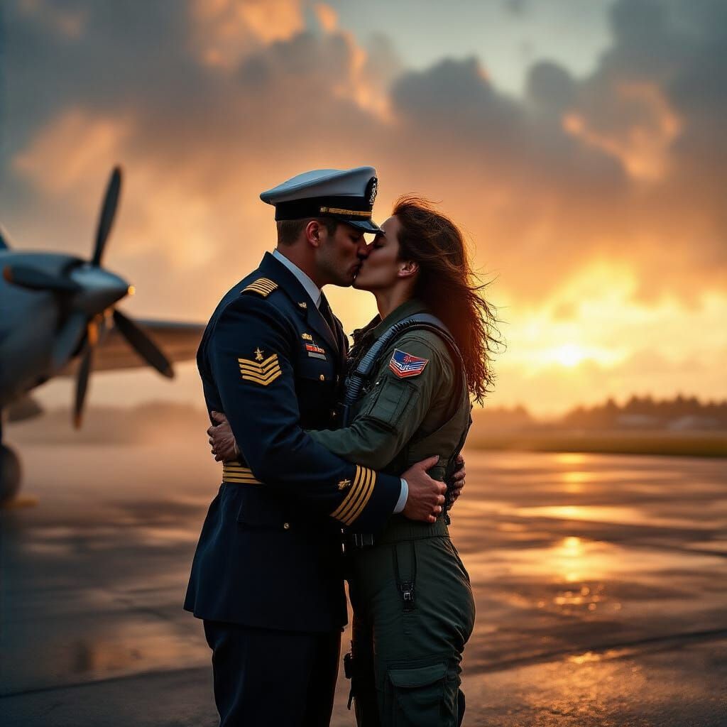 Navy Officer and Pilot's Kiss: Cinematic Digital Art