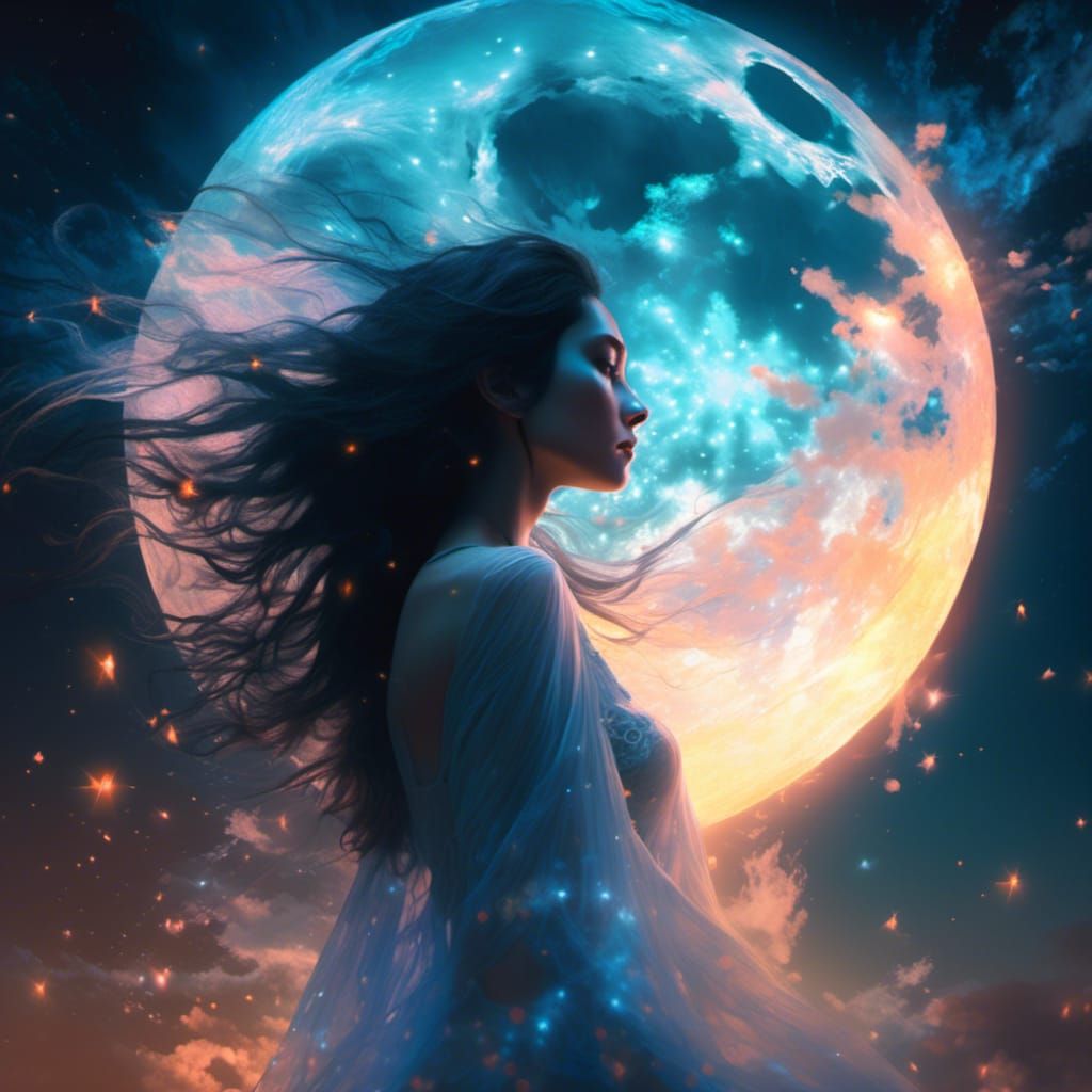 Ethereal Ghost Under Bioluminescent Moon