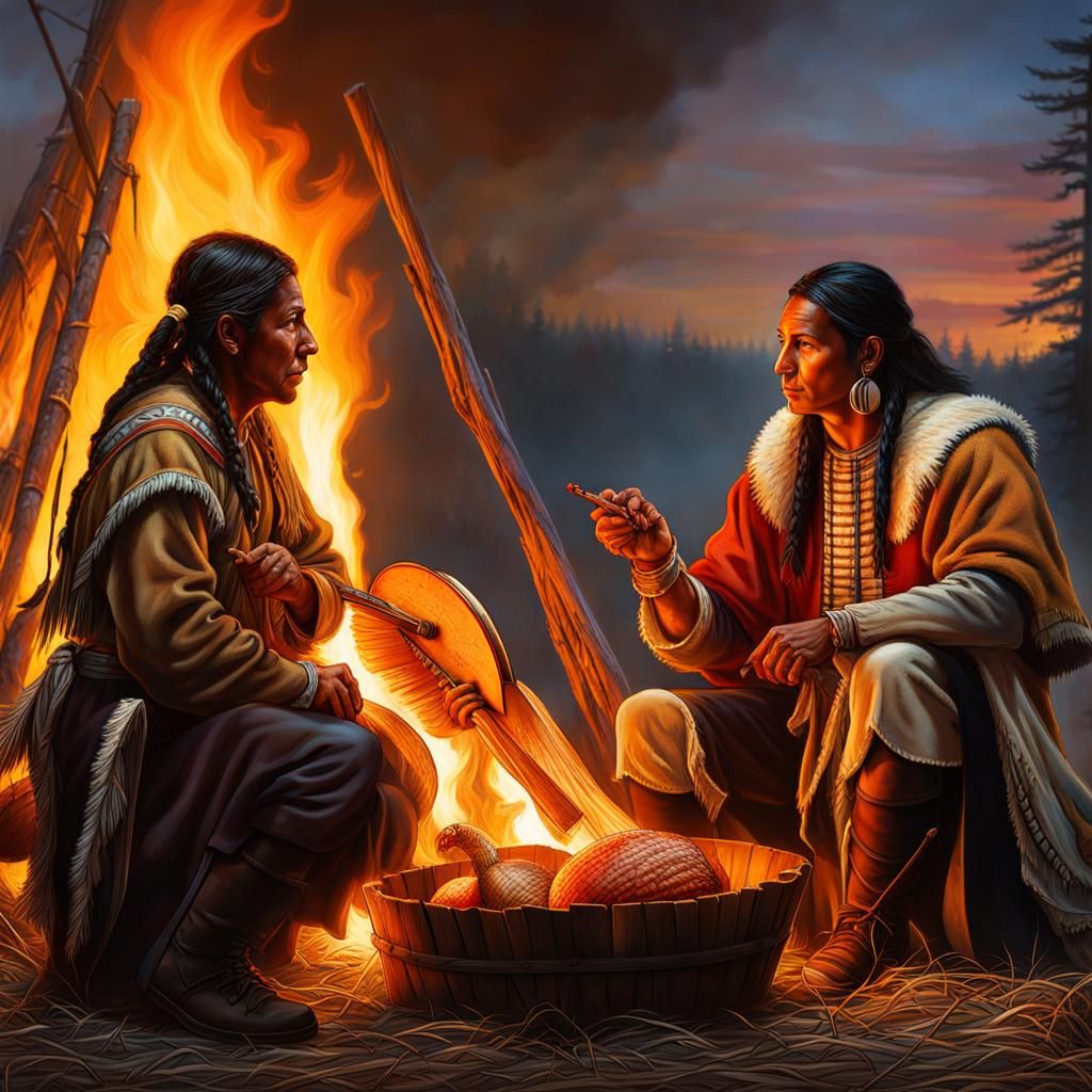 Native Americans Sharing Food With Pilgrims