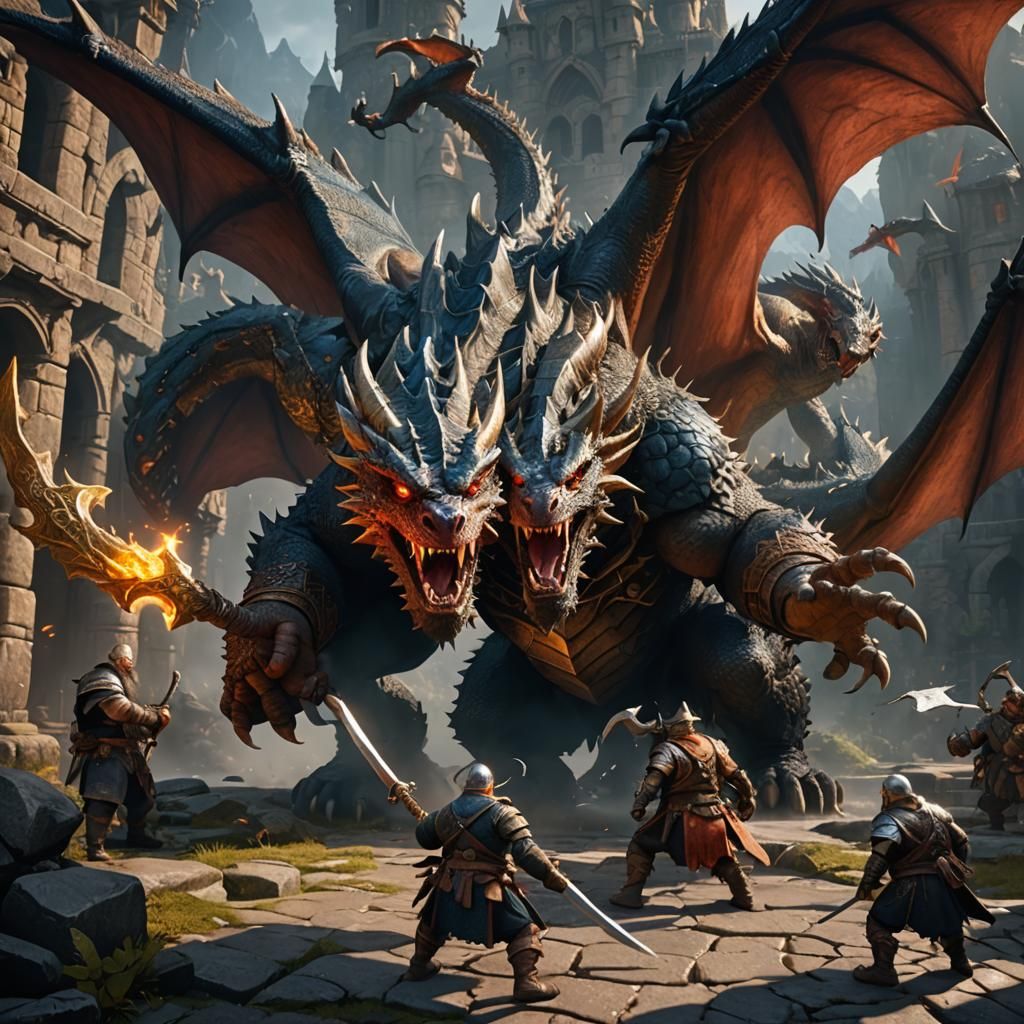 Dwarf and Dragon Battle: Fantasy Concept Art