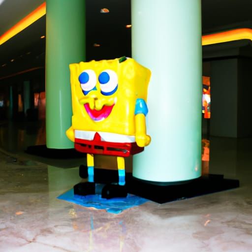 Eerie Spongebob Statue in Abandoned Mall