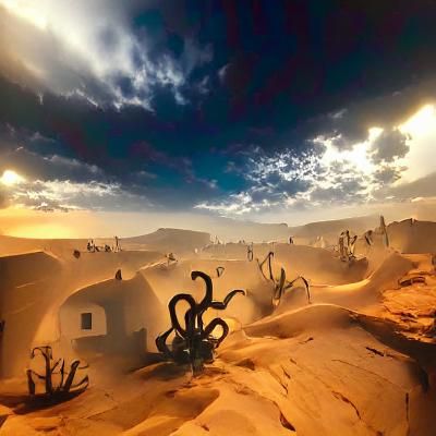 Desert Octopus in Dystopian Landscape: Unreal Engine Concept...