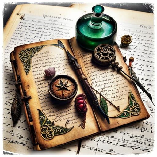 Fantasy Lab Scene with Ancient Journal in Cel-Shading