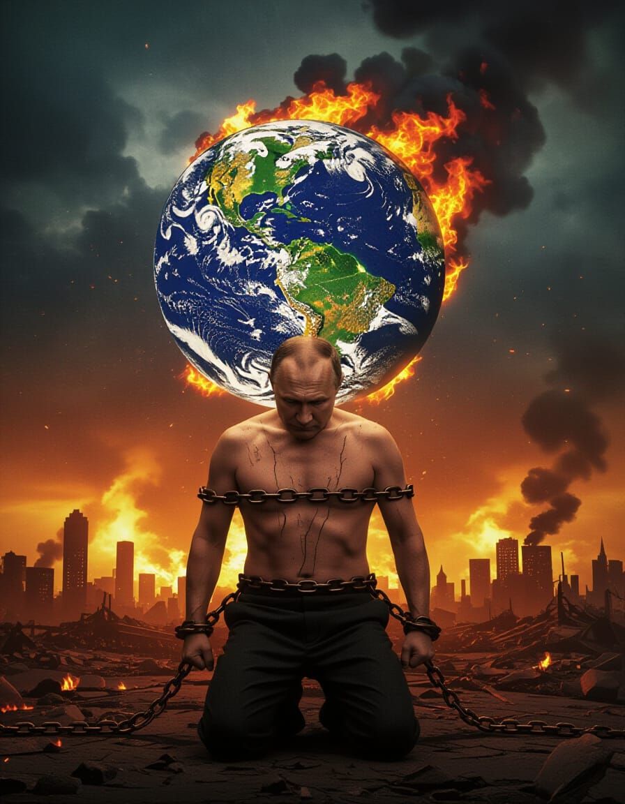 Symbolic Scene of Leader Crushed by Burning Earth