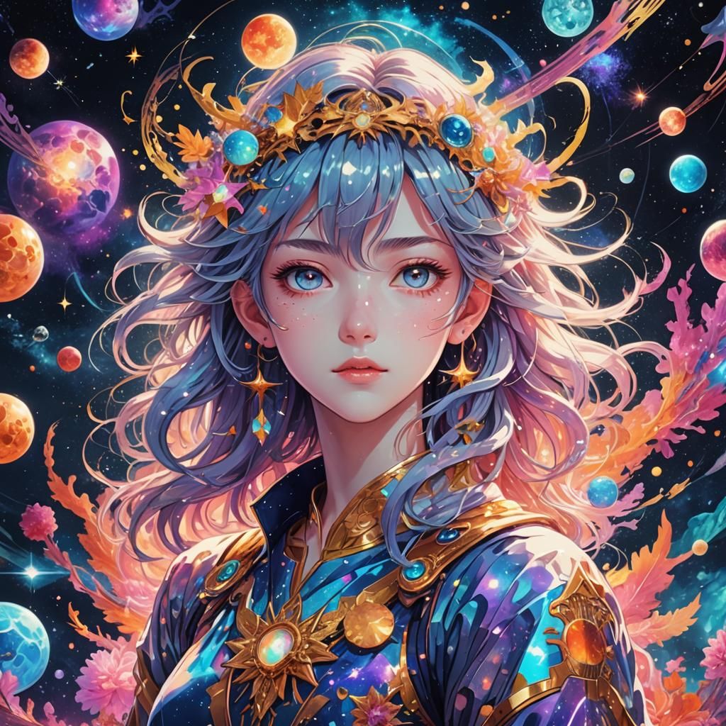 Holographic Astral Goddess in Anime Style
