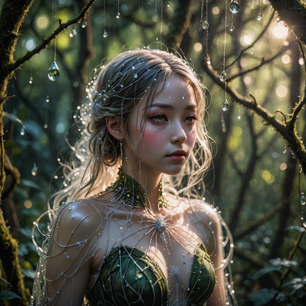 Ethereal Spider-Silk Creature in Forestscape