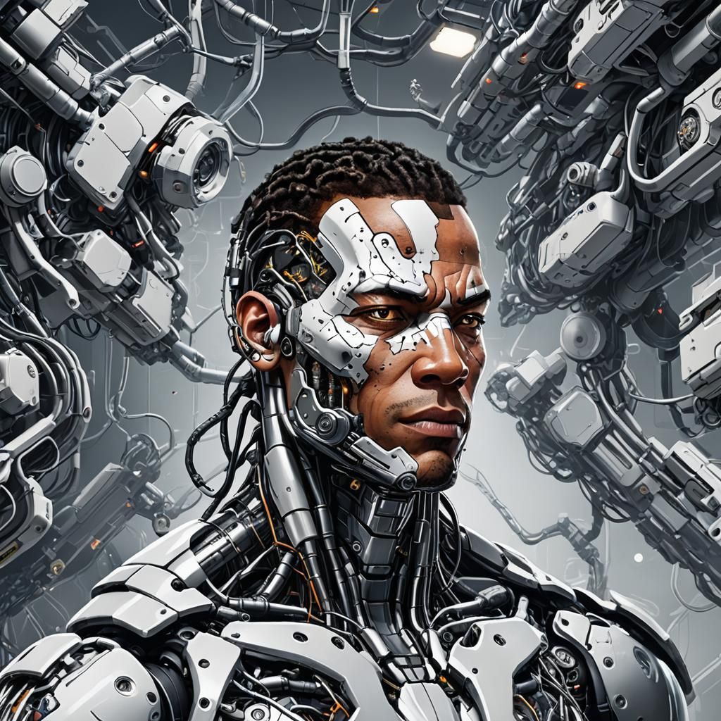 Futuristic Cyborg Fusion of Flesh and Machine