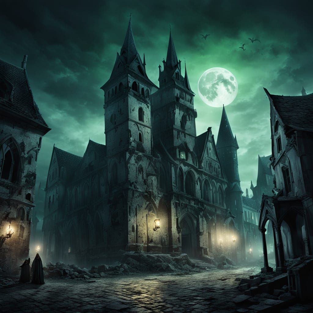 Eerie Ghost Points in Ruined Bavarian Town Square