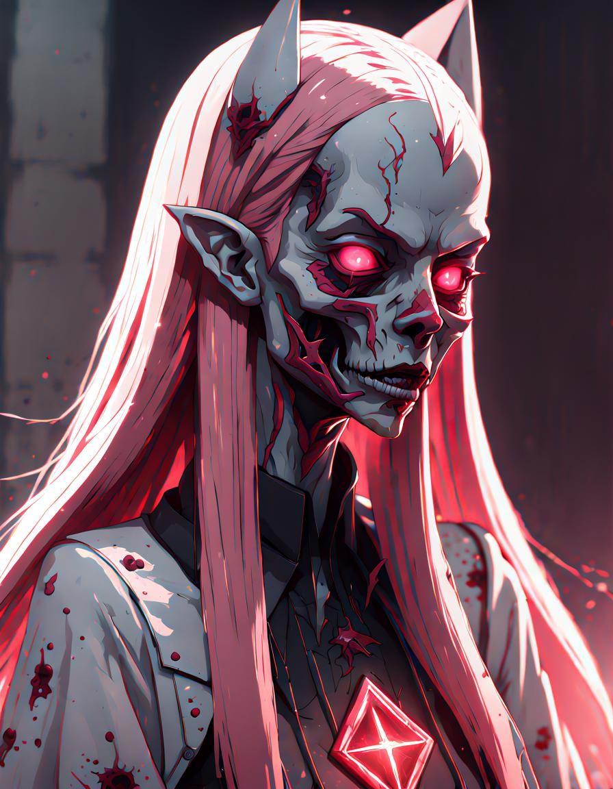 Zero Two Concept Art in Gothic Anime Style