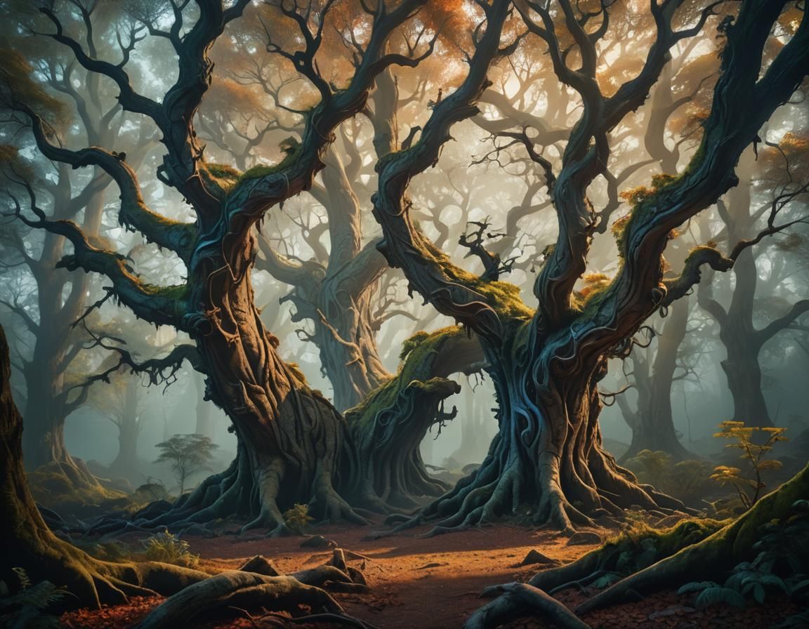 Intertwined Trees in Mystical Forest Concept Art