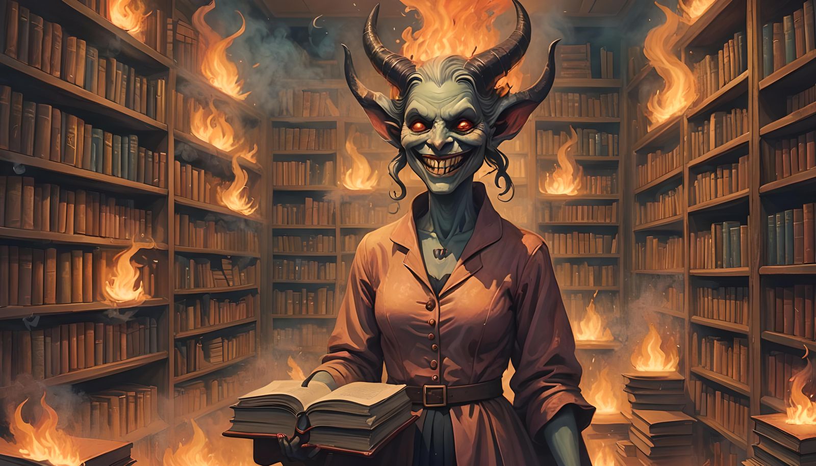 Cute Demon Librarian in Burning Hell Library