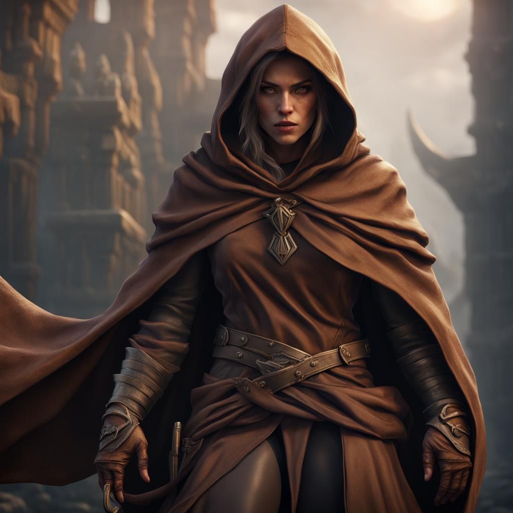 Human Rogue in Brown Hooded Cloak