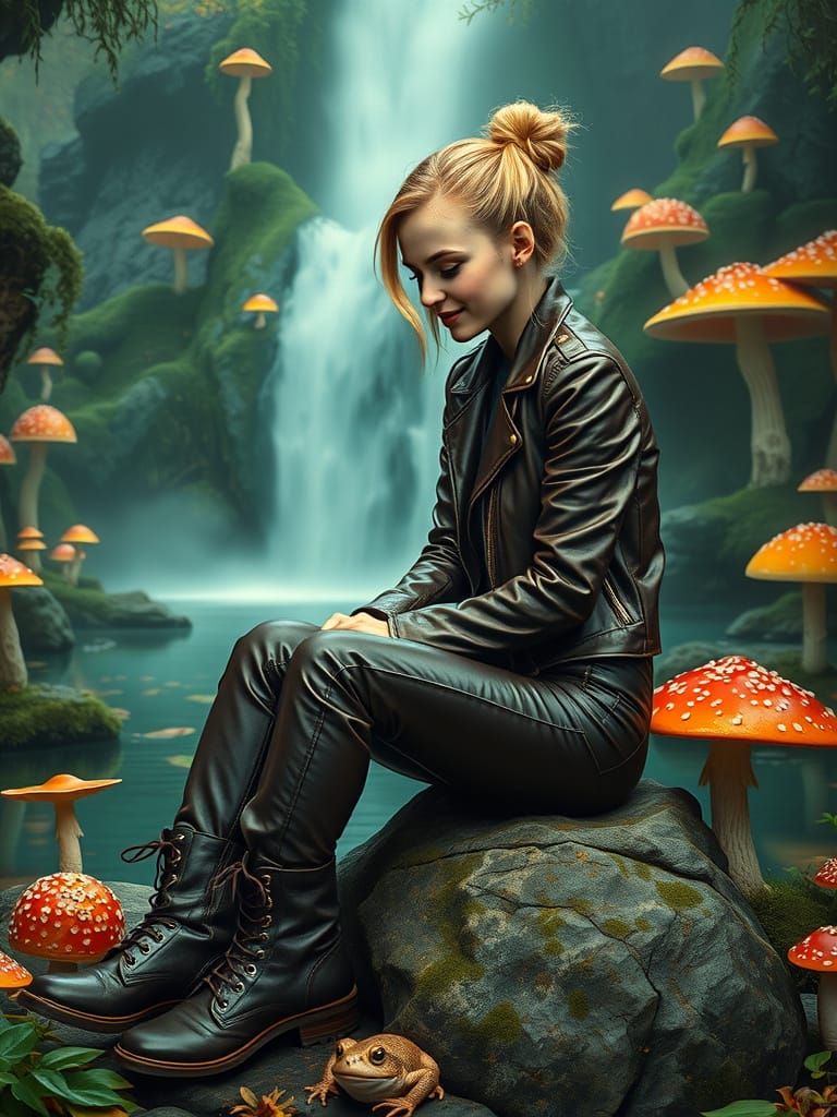 Emerald Forest Biker: Art Nouveau Cinematic Photograph