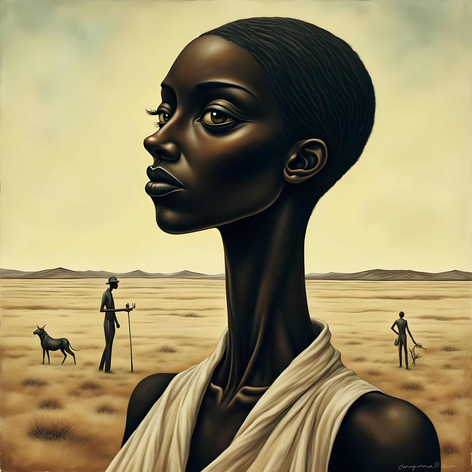 Abstract Black Woman Portrait with Elongated Neck