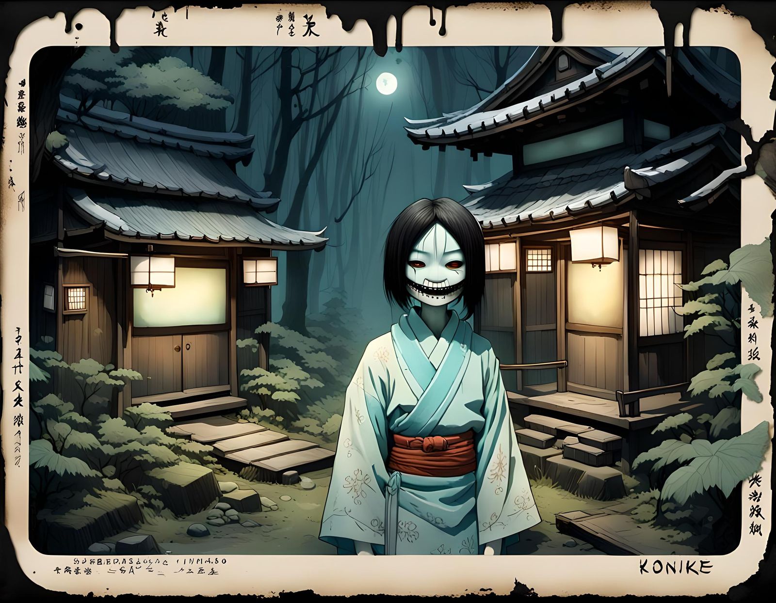 Kuchisake Onna in Ancient Village, Digital Painting