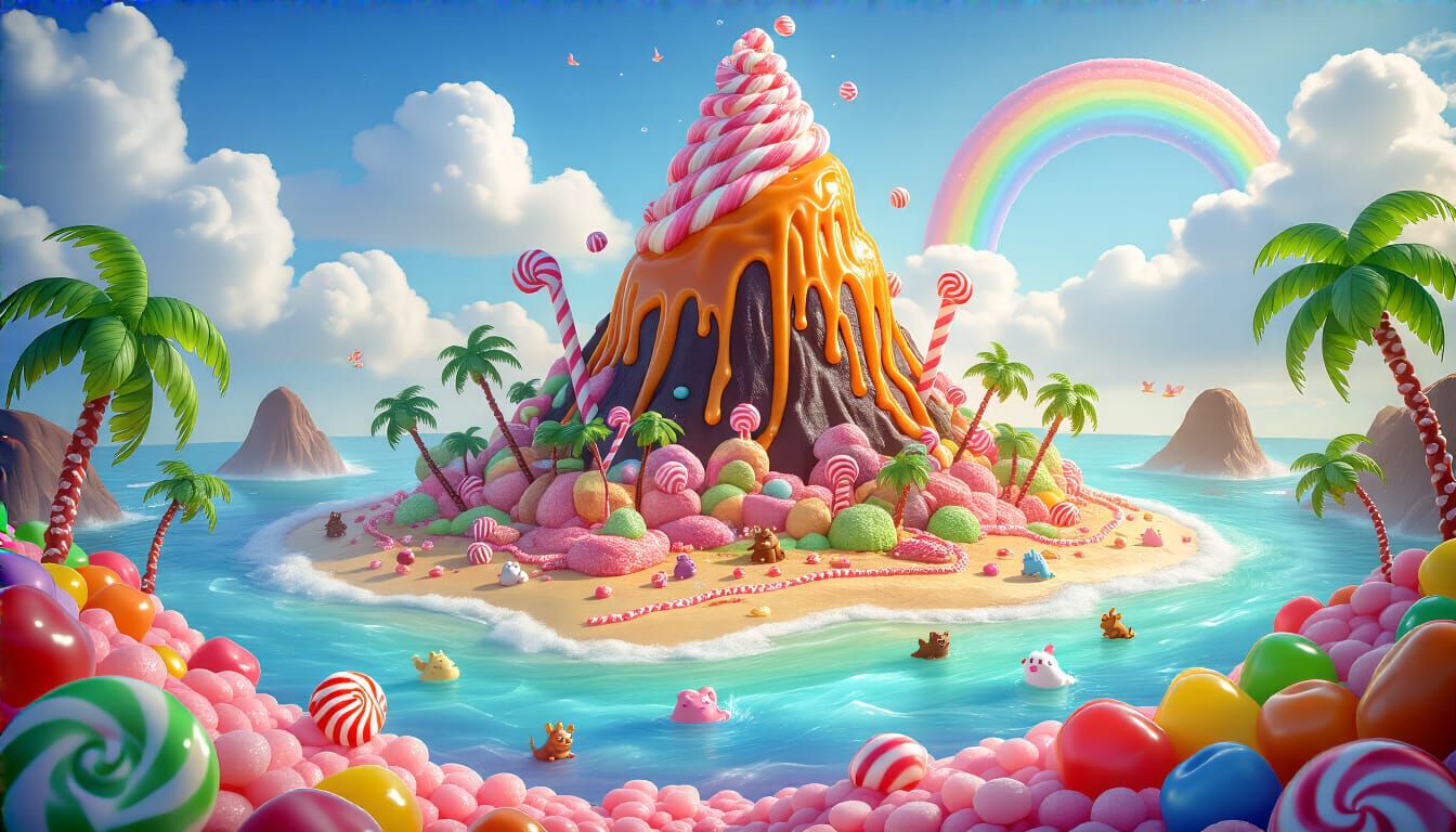 Candy Mountain: A Sweet Island Paradise Made of Sweets