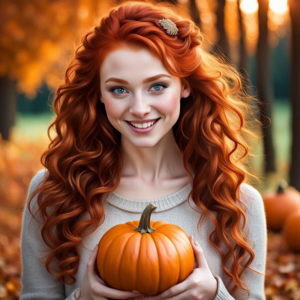 Captivating Redhead with Pumpkin: Thanksgiving Theme