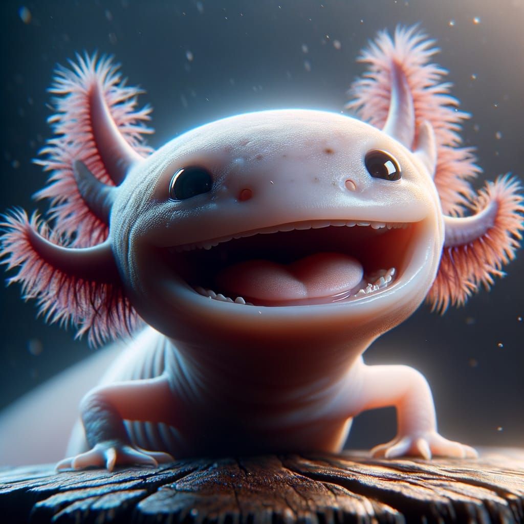 Adorable Axolotl with a Big Smile in Hyper-Realism