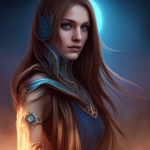 Fantasy Woman with Blue Hair and Jewelry
