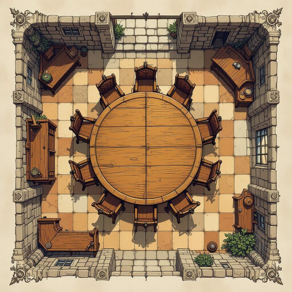 Top-Down Gridded Map of Fantasy Meeting Room