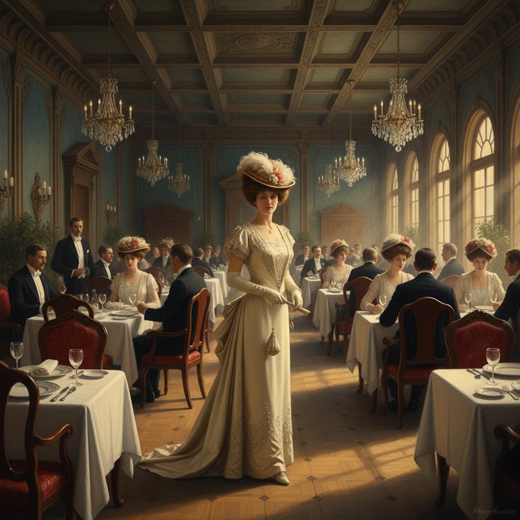 Titanic First Class Dining Room Scene in 1910s Style