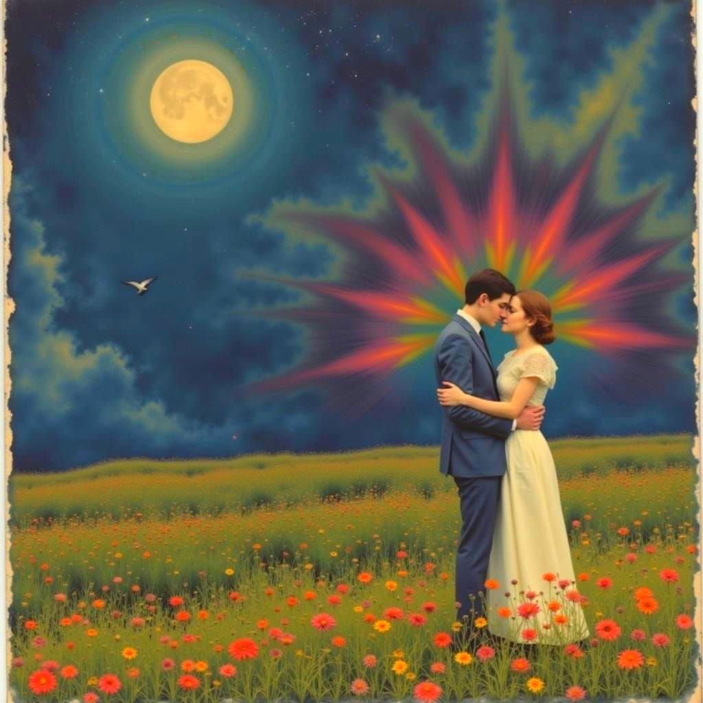 Couple's Love Spark Illustrated with Fantastical Creatures