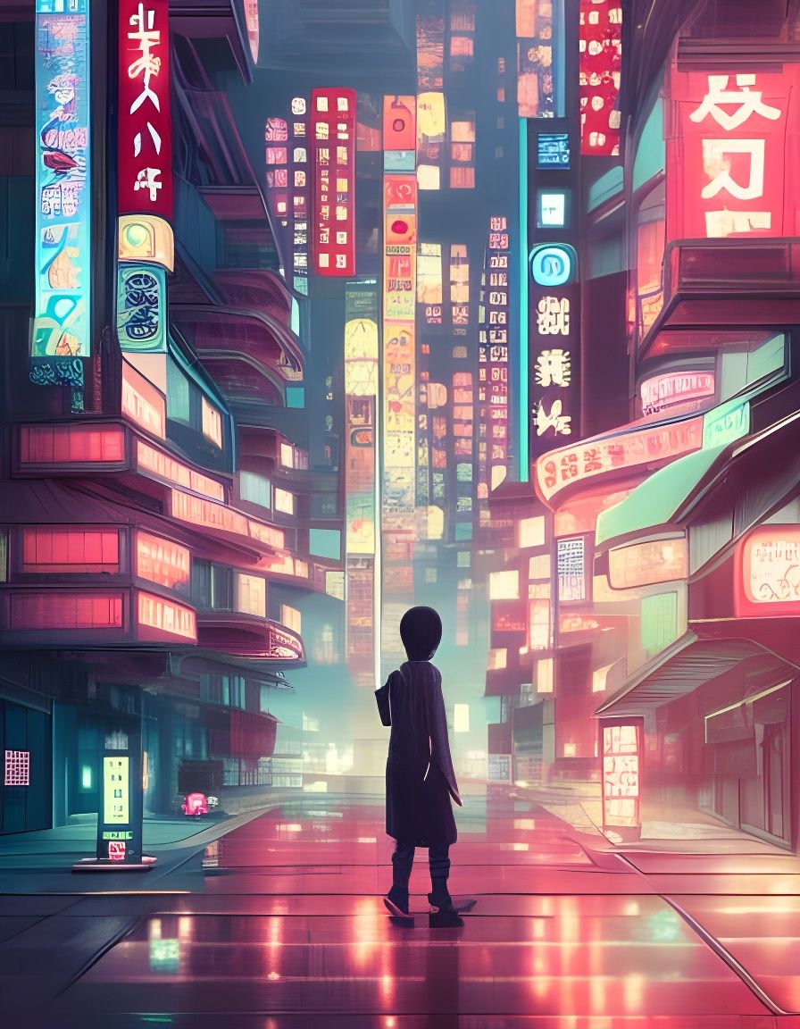 Futuristic Japanese Metropolis in Steampunk Style