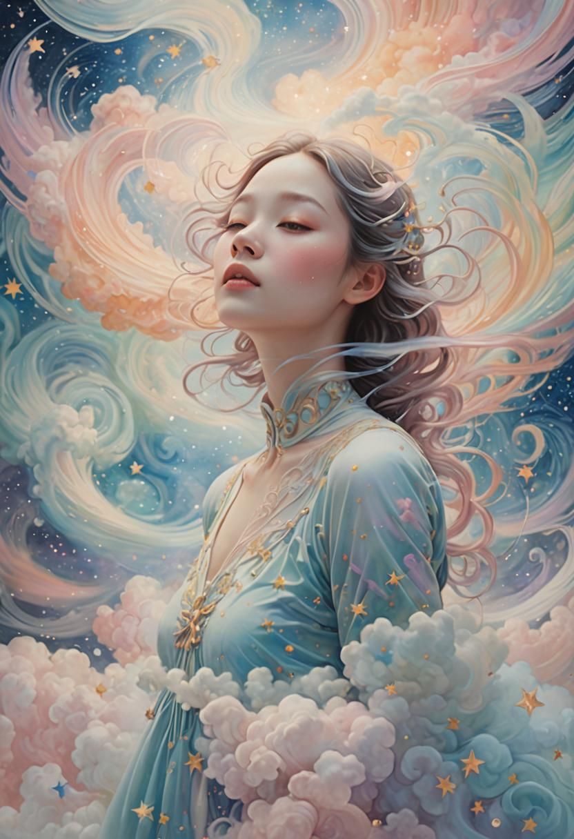 Ethereal Woman Floating in Dreamscape Art