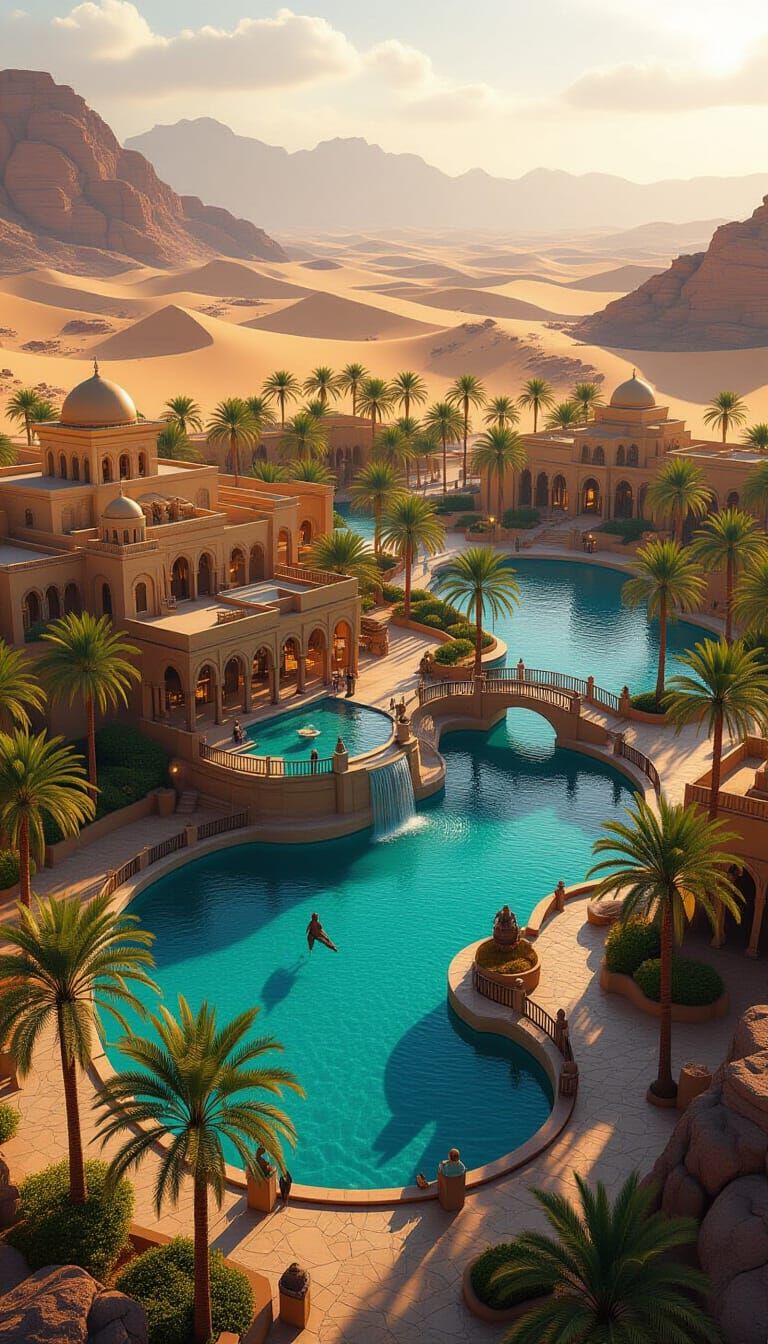 Egyptian Desert Oasis Resort in Bird's Eye View