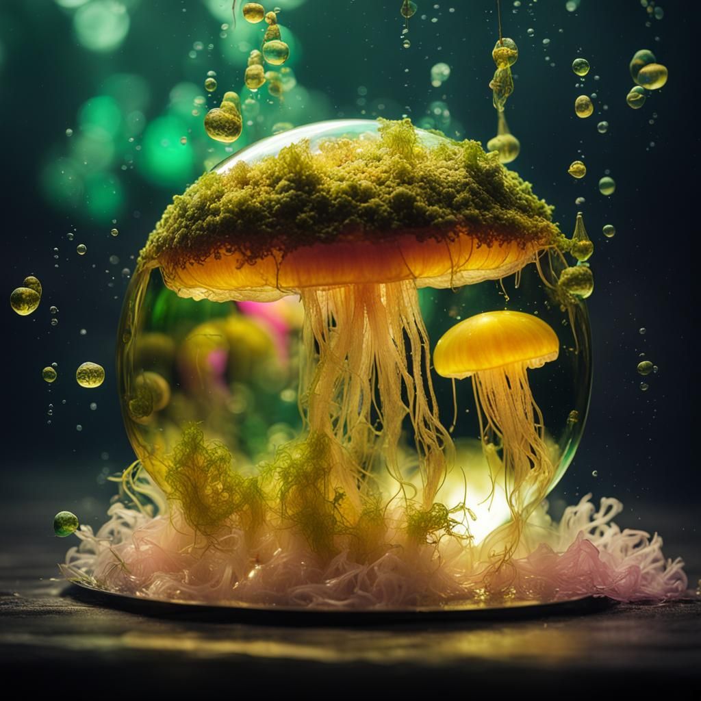 Shattered Underwater World: Jellyfish and Seaweed