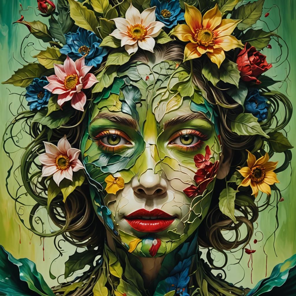 Surreal Woman Becomes Flower in Arcimboldo Style