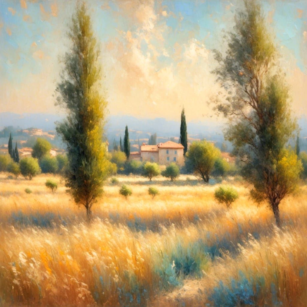 Provence Landscape in Impressionist Style