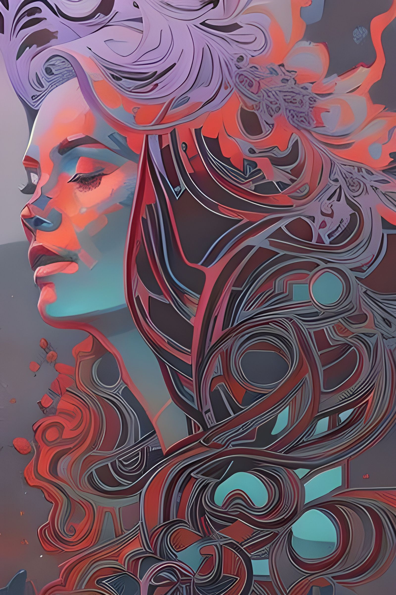 Intricate Gouache Illustration of a Woman