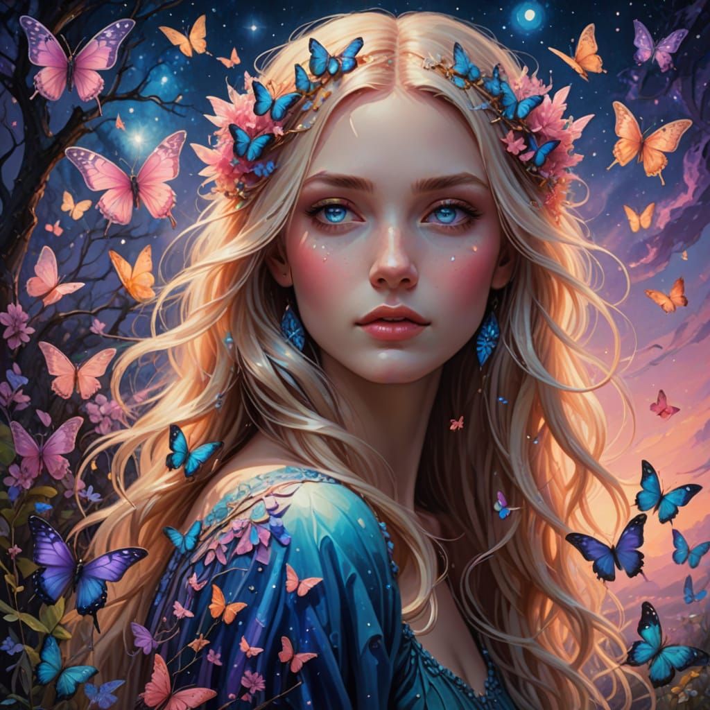 Surreal Oil Painting of a Gorgeous Woman with Butterfly Wing...
