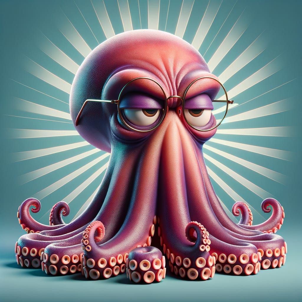 Slightly Irritated Octopus Wearing Glasses in Vintage Cinema...