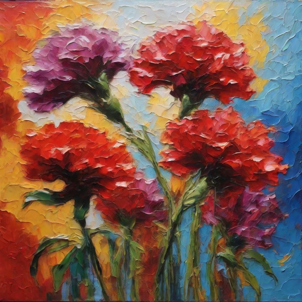 Enameled Metal Carnations: Abstract Neo-Impressionist Wall A...